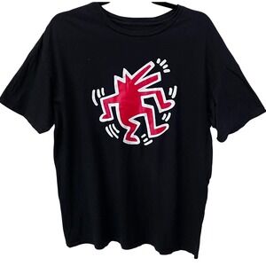 Keith Haring Mens XL Black Graphic T-Shirt Red Barking Dog Isaac Morris Ltd READ